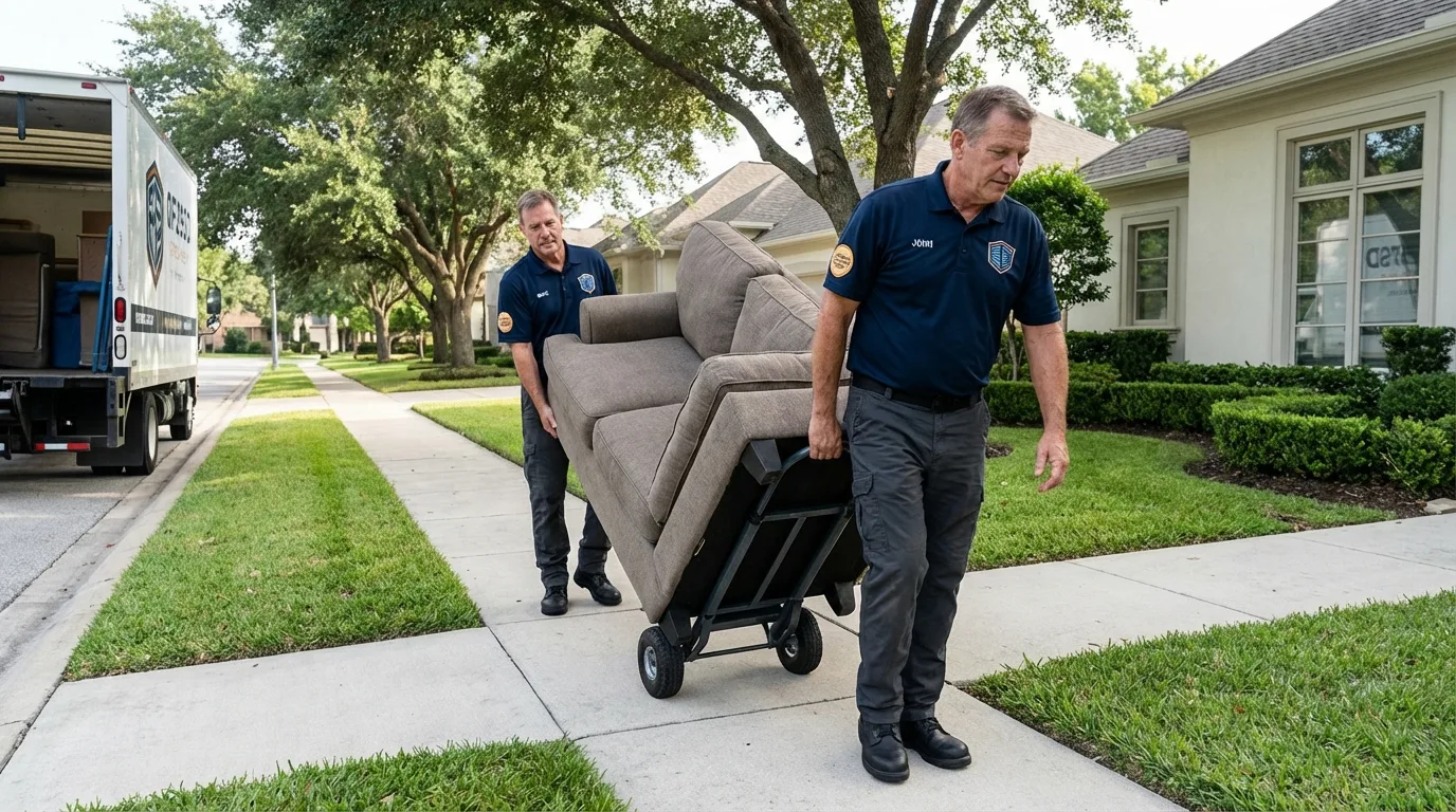 Local residential moving crew loading furniture in Des Allemands, LA