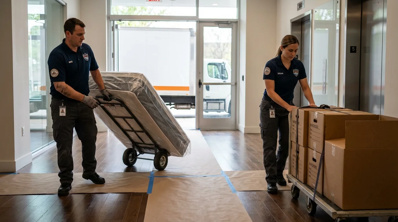 Professional apartment movers loading elevator in Des Allemands, LA
